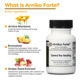 DermAvance Arnika Forte capsules avec ingrédients naturels en arrière-plan