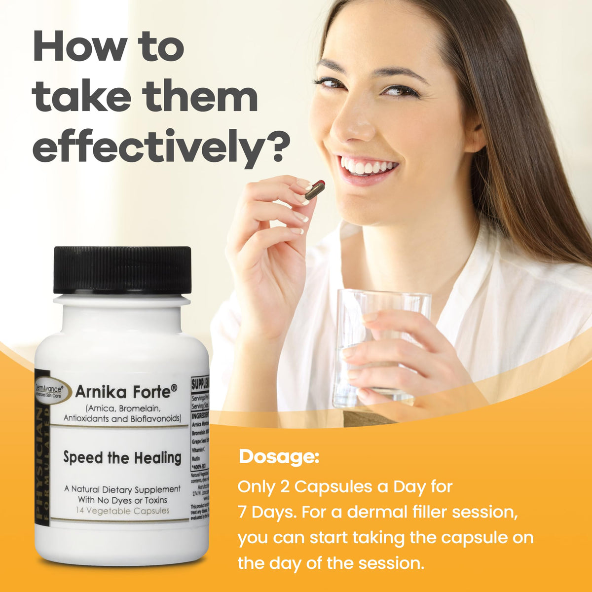 DermAvance Arnika Forte capsules ouvertes montrant leur taille
