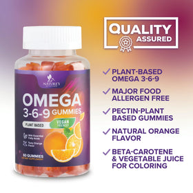 Des gummies Omega 3 6 9 Nature's Nutrition sur une table