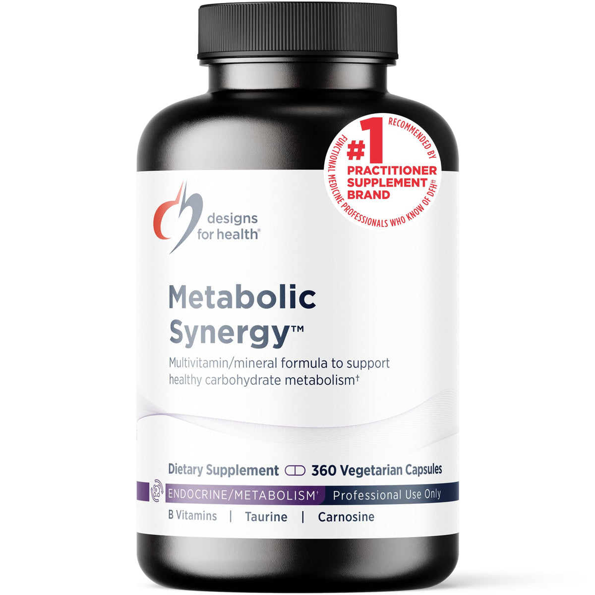 Designs for Health a balanced routine Synergy 360 capsules, vue avant du flacon