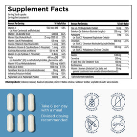 Designs for Health a balanced routine Synergy, flacon ouvert avec capsules visibles