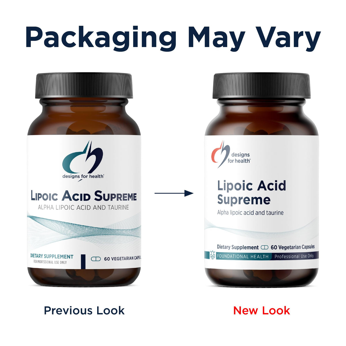 Designs for Health Acide Lipoïque Suprême 300 mg côté avec informations nutritionnelles