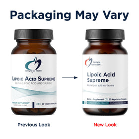 Designs for Health Acide Lipoïque Suprême 300 mg côté avec informations nutritionnelles