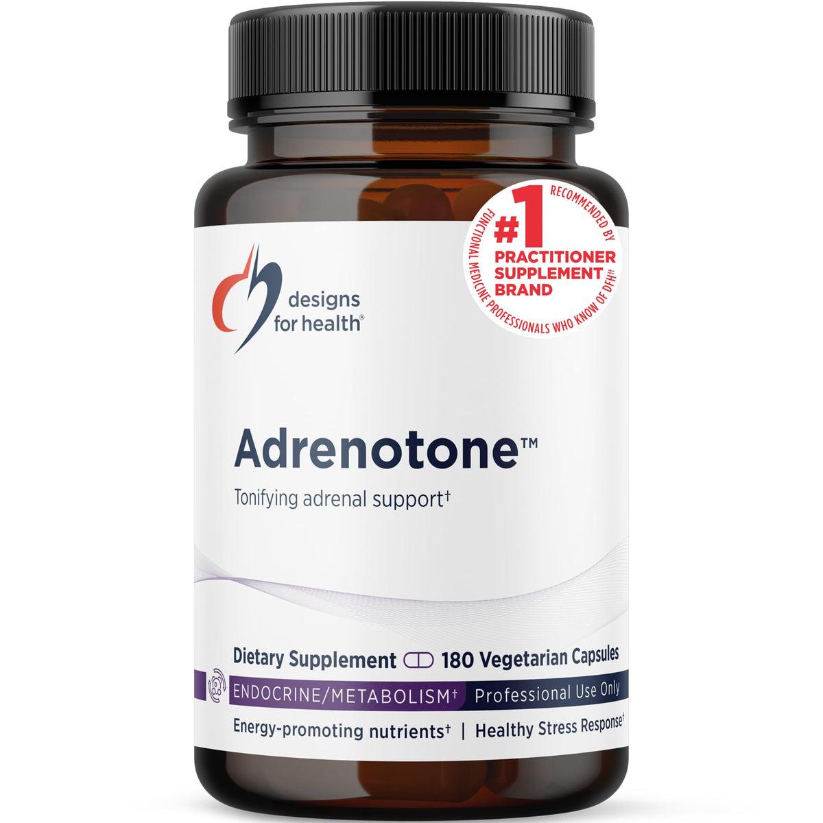 Designs for Health Adrenotone 180 capsules, vue avant du flacon