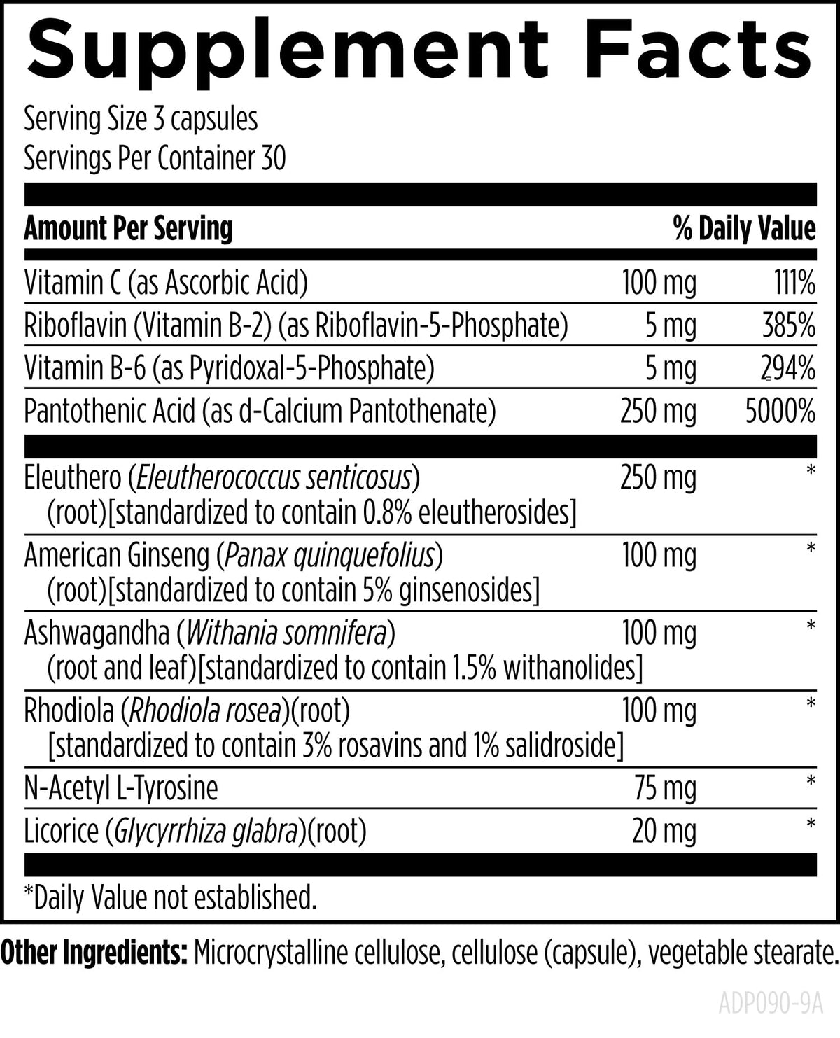 Designs for Health Adrenotone capsules sur une table