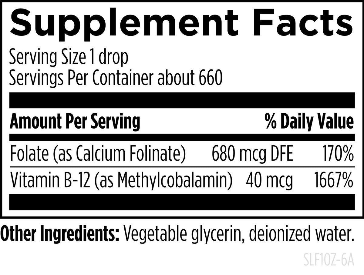 Designs for Health B12 + Folate gouttes étiquette arrière