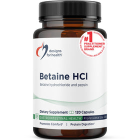 Designs for Health Betaine HCl avec Pepsine 120 capsules, vue de l'emballage