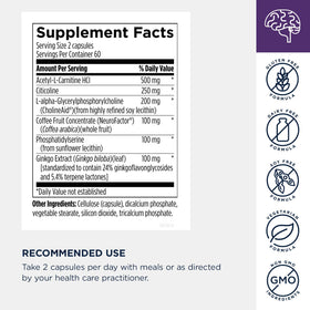 Designs for Health Brain Vitale flacon ouvert avec capsules