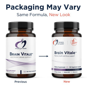 Designs for Health Brain Vitale flacon ouvert avec capsules