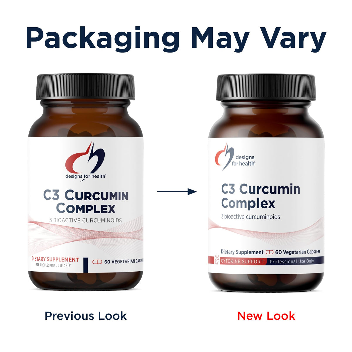 Designs for Health C3 Curcumin Complex - présentation des capsules sur une table