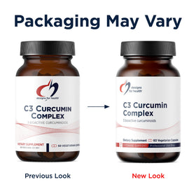 Designs for Health C3 Curcumin Complex - présentation des capsules sur une table