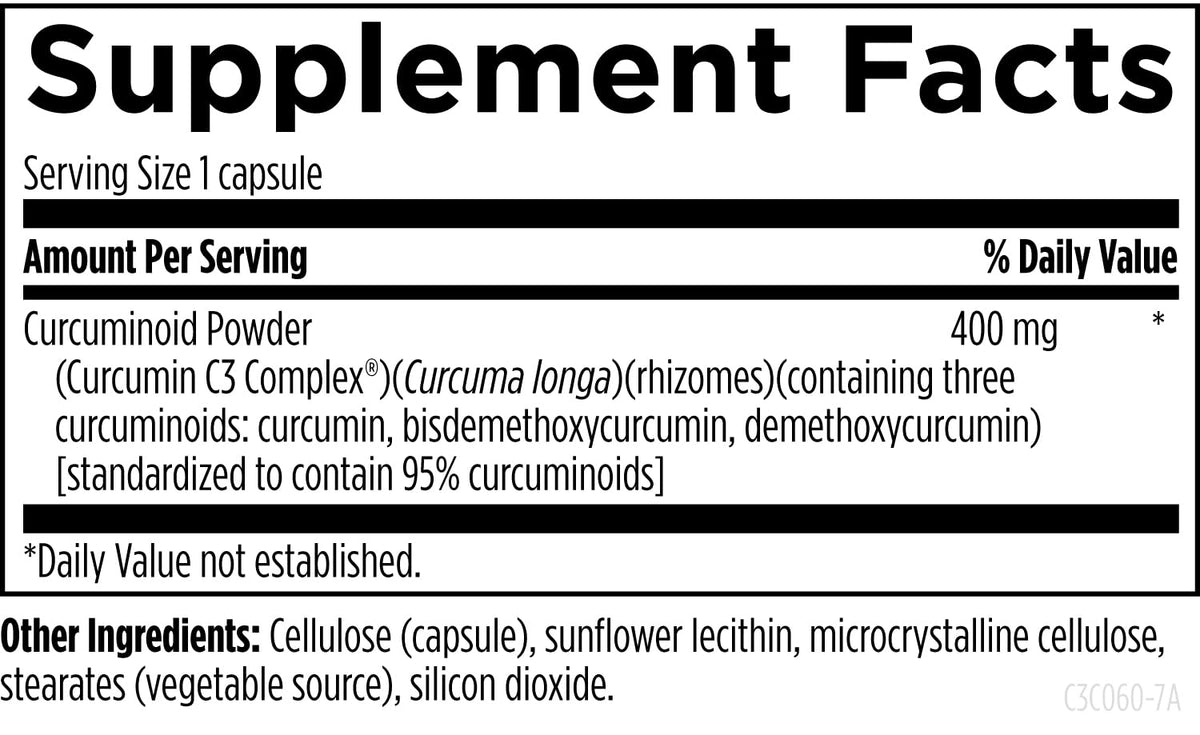 Designs for Health C3 Curcumin Complex - vue arrière de l'emballage