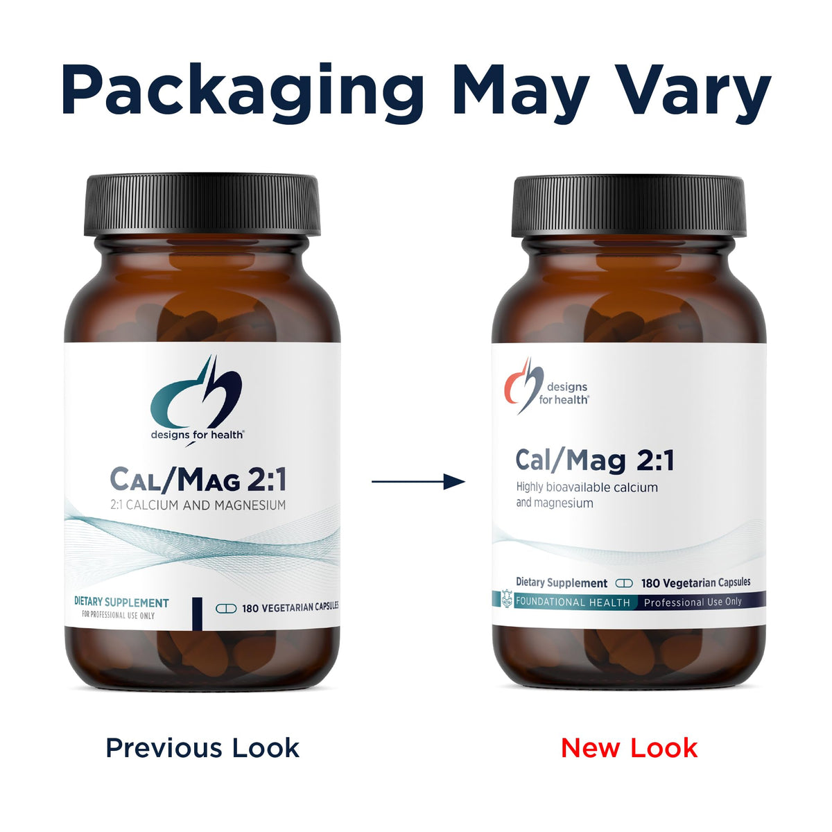 Designs for Health Cal/Mag 2:1 180 Capsules avec étiquette
