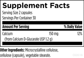 Designs for Health Calcium D-Glucarate 1200mg 60 Capsules - étiquette détaillée