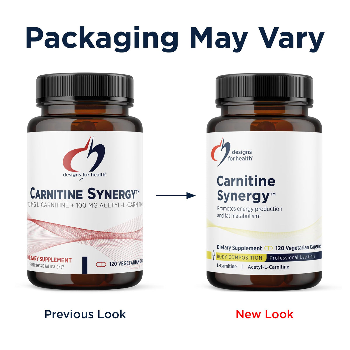 Designs for Health Carnitine Synergy 120 capsules avec flacon ouvert