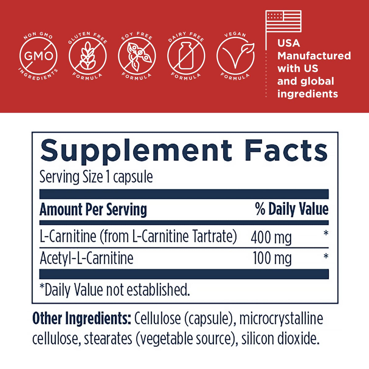Designs for Health Carnitine Synergy 120 capsules étiquette détaillée