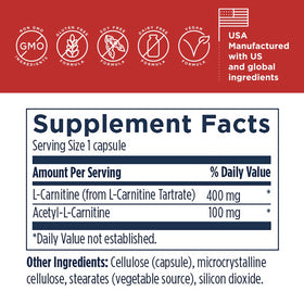 Designs for Health Carnitine Synergy 120 capsules étiquette détaillée