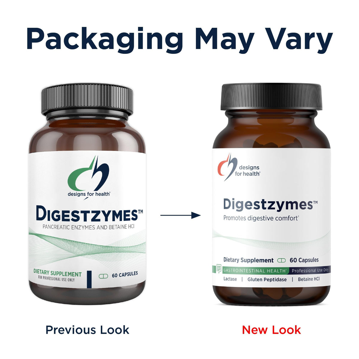 Designs for Health Complément Alimentaire Enzymes 60 Capsules avec capsules visibles
