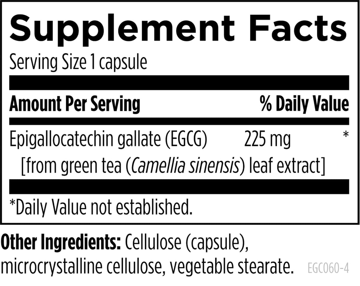 Designs for Health EGCg emballage avec informations nutritionnelles