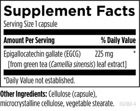 Designs for Health EGCg emballage avec informations nutritionnelles