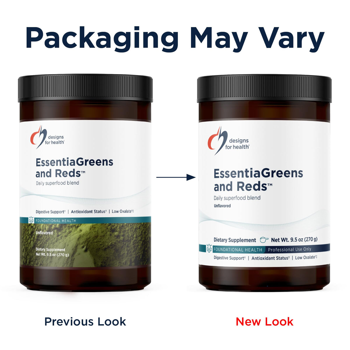 Designs for Health EssentiaGreens et Reds Poudre Superaliment étiquette