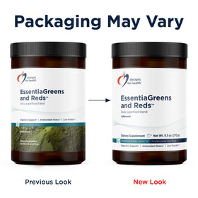 Designs for Health EssentiaGreens et Reds Poudre Superaliment étiquette