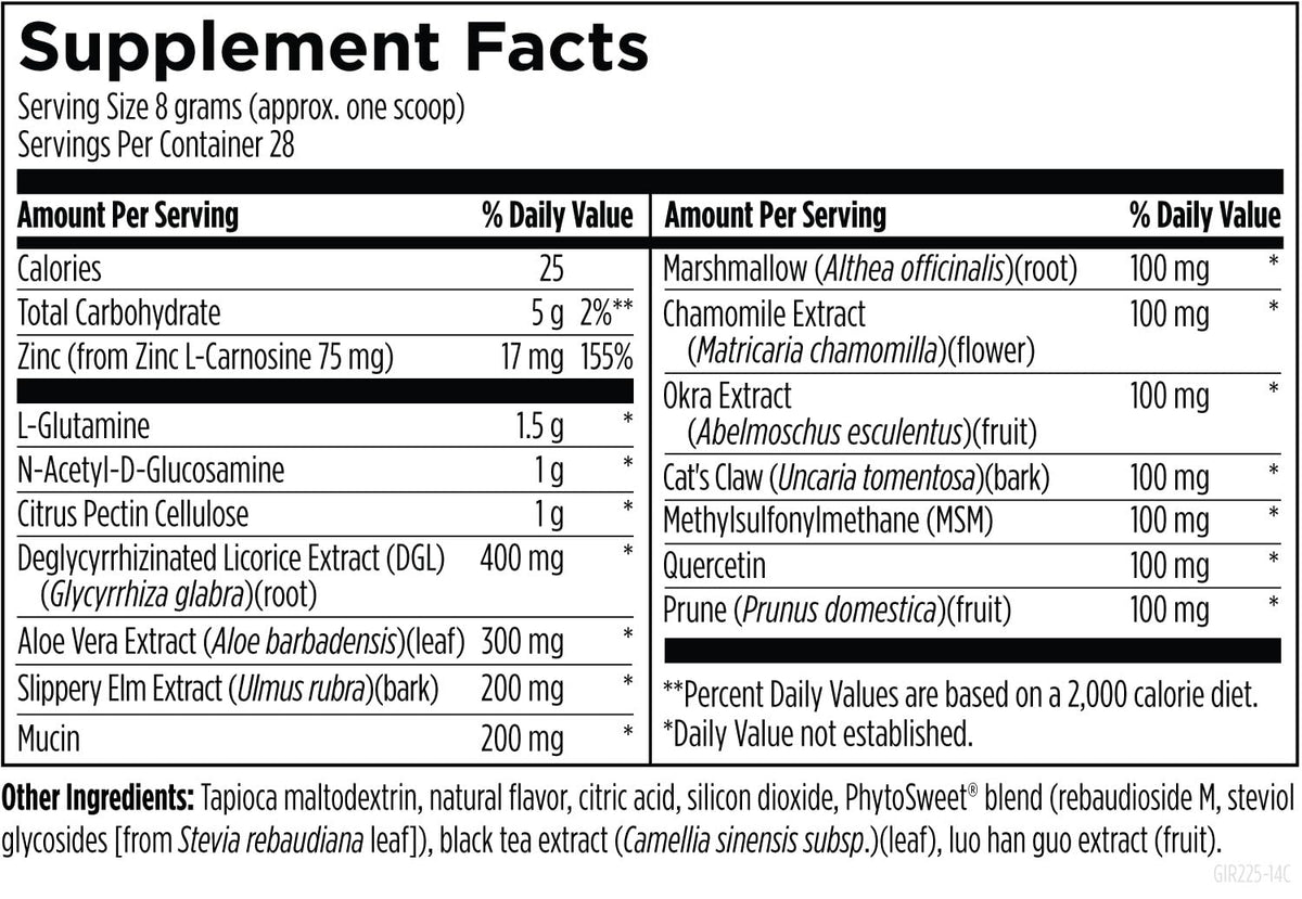 Designs for Health GI Revive Poudre de Soutien daily 290g ingrédients en gros plan