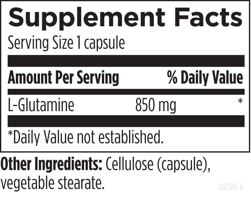 Designs for Health L-Glutamine Capsules 850mg bottle with label