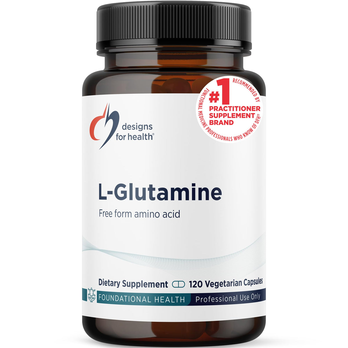 Designs for Health L-Glutamine Capsules 850mg front view