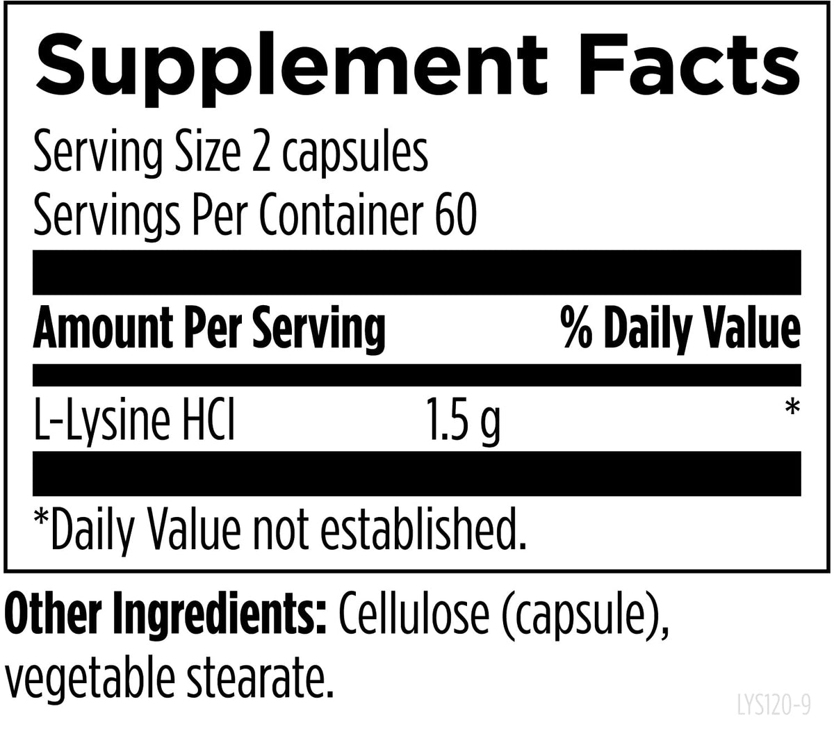 Designs for Health L-Lysine HCL 1500mg pilules côté droit