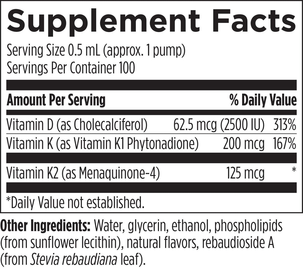 Designs for Health Liposomal D 2500 IU Vitamine D3 + K1 + K2 avec goutte à goutte