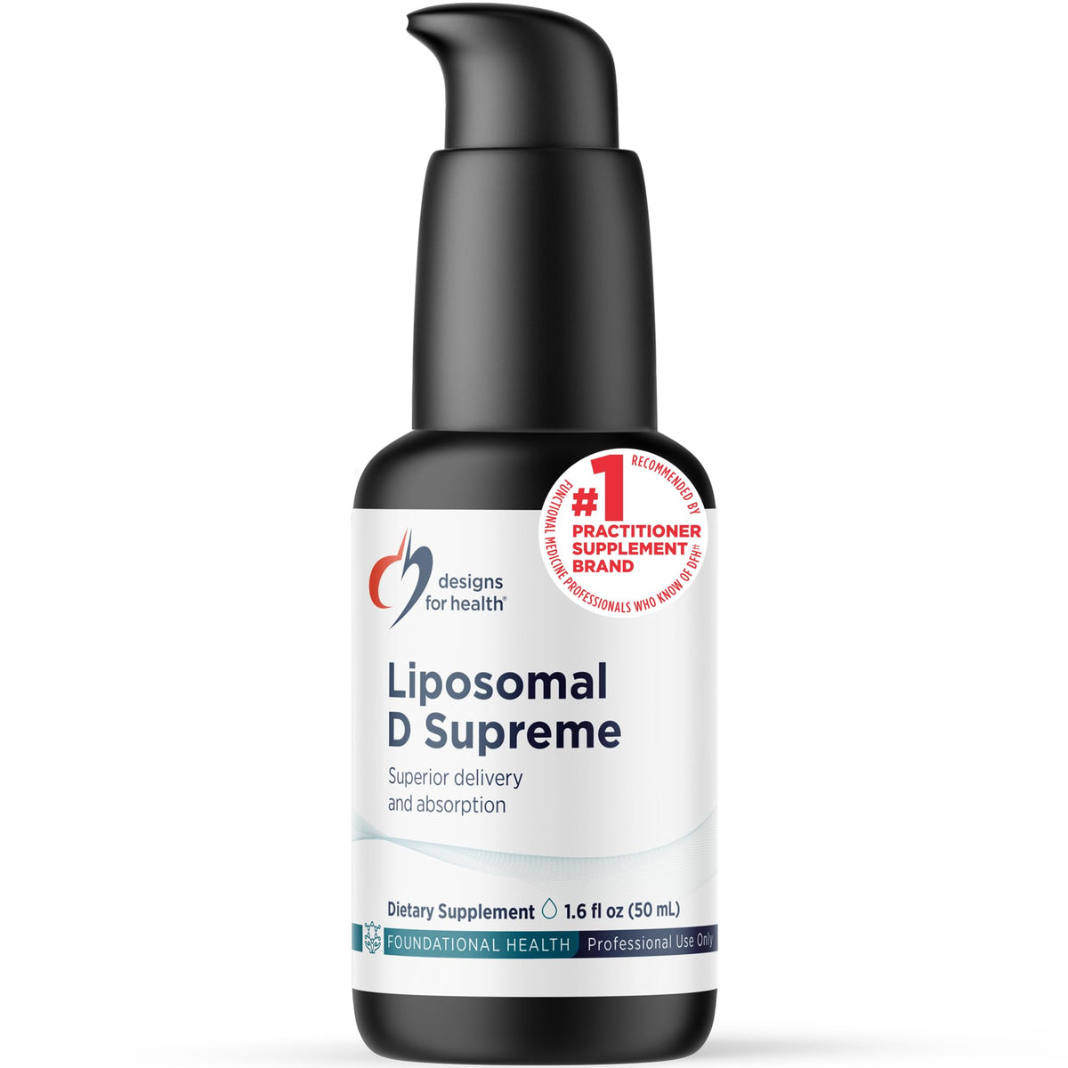 Designs for Health Liposomal D 2500 IU Vitamine D3 + K1 + K2 bouteille avant