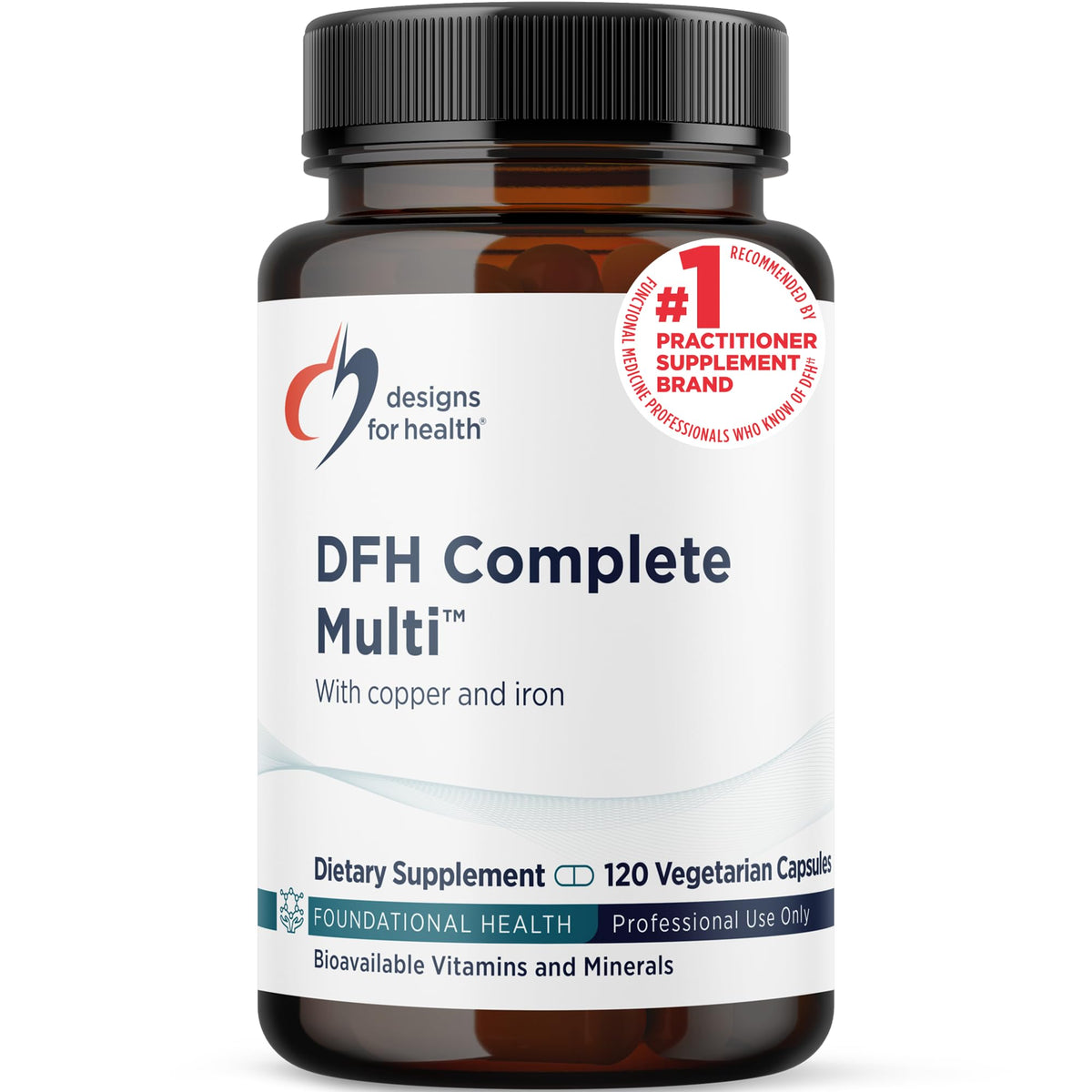 Designs for Health multivitamines complètes avec cuivre et fer, vue de face