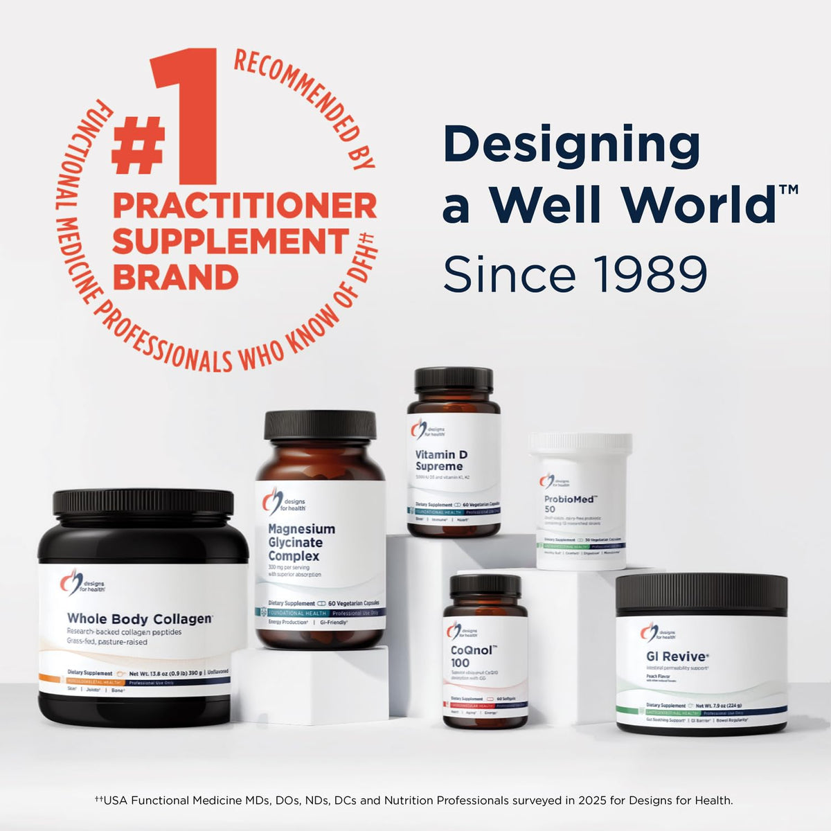Designs for Health NeuroCalm Peptide bottle with a measuring spoon