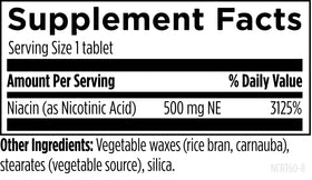 Designs for Health Niacin 500mg étiquette avec informations nutritionnelles
