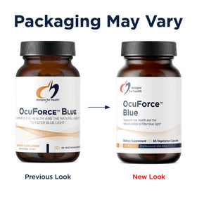 Designs for Health OcuForce Blue capsules avec un verre d'eau