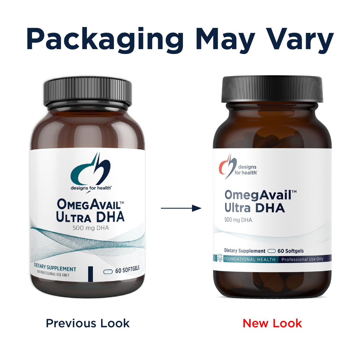 Designs for Health OmegAvail Ultra DHA 500mg DHA 100mg EPA side view
