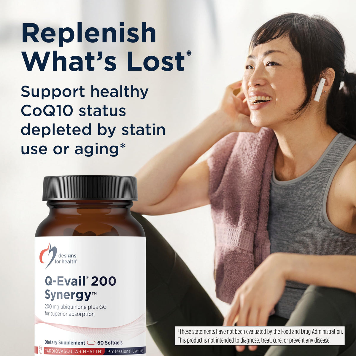 Designs for Health Q-Evail 200 Synergy 200 mg CoQ10 arrière de la boîte