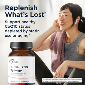Designs for Health Q-Evail 200 Synergy 200 mg CoQ10 arrière de la boîte