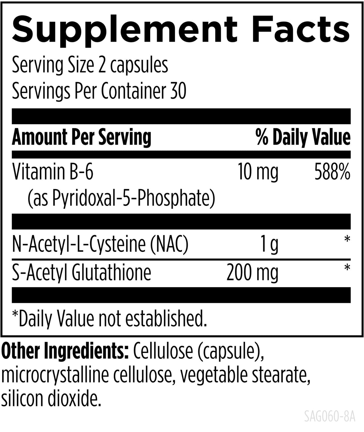 Designs for Health S-Acetyl Glutathione Synergy 200mg 60 Capsules side view