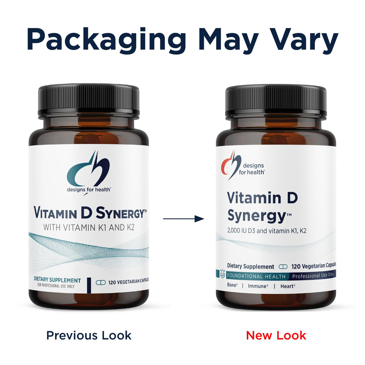 Designs for Health Synergie Vitamine D 120 capsules sur fond blanc