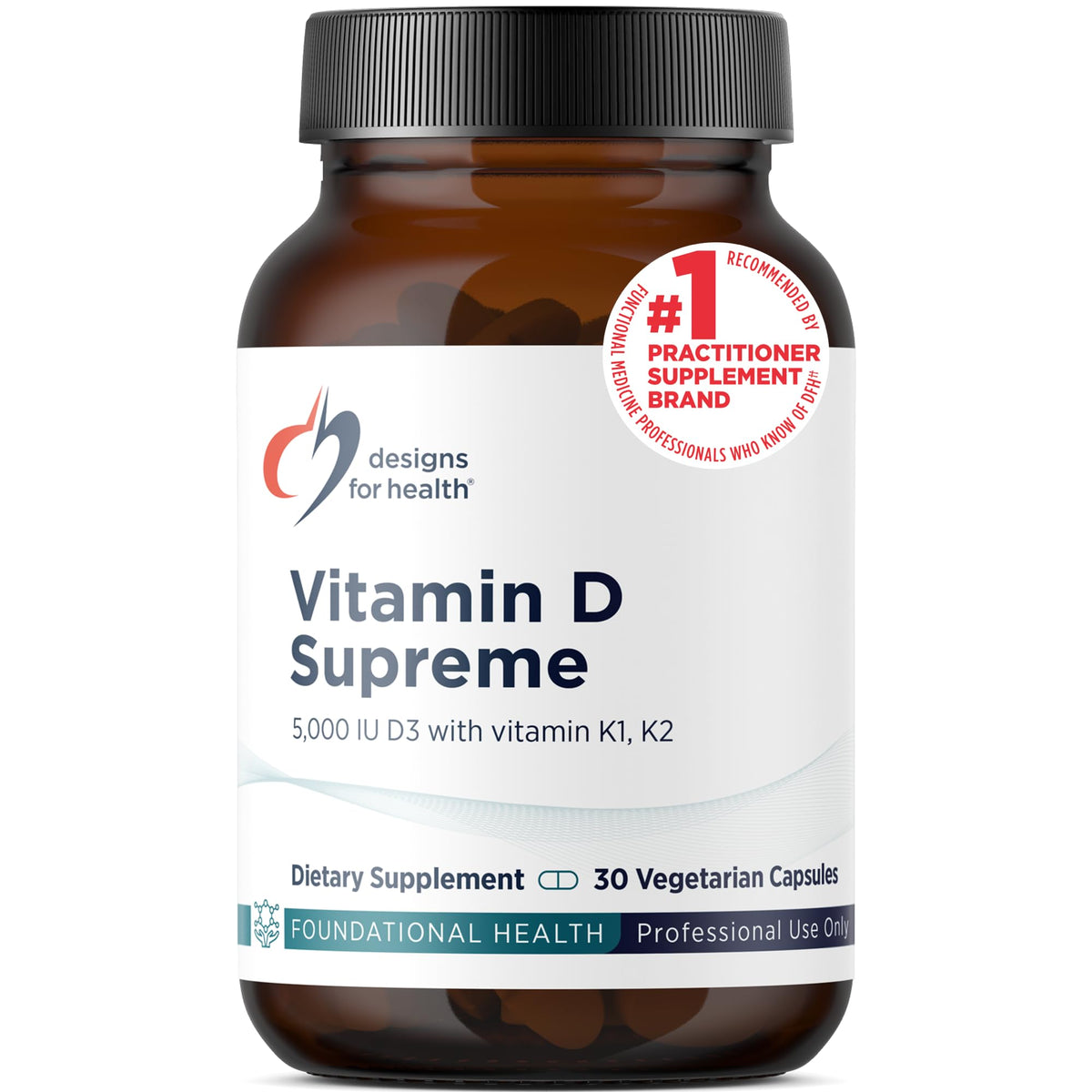 Designs for Health Vitamine D 5000 IU capsules front view