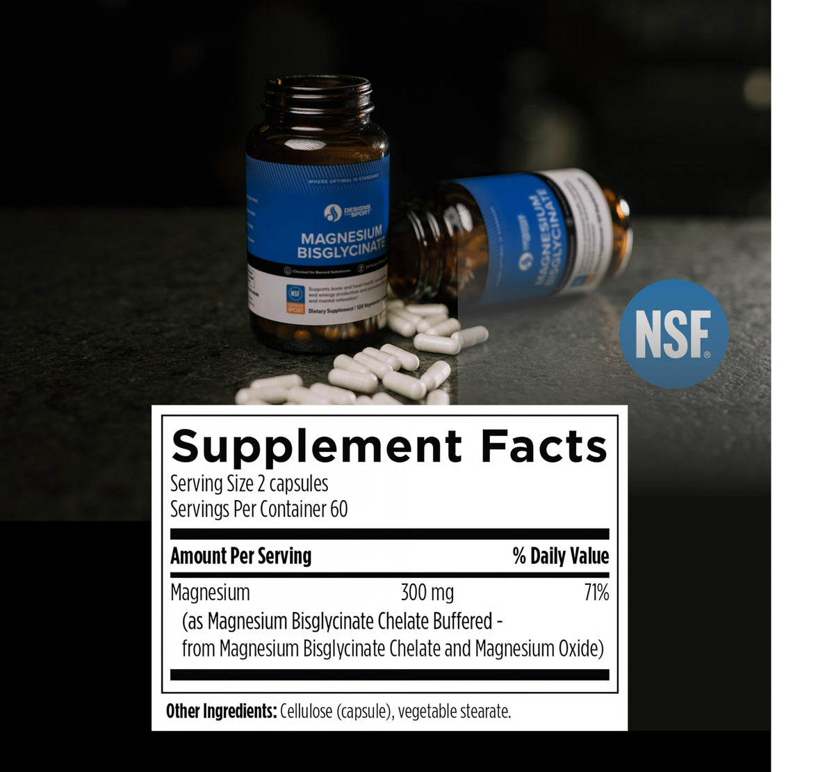 Designs for Sport Magnésium Glycinate 150 mg 120 capsules étiquette