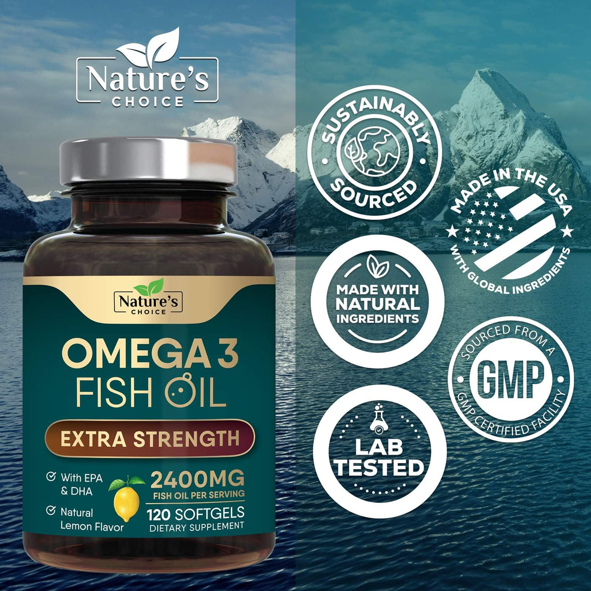 Détail d'une gélule d'huile de poisson Omega 3 Nature's Choice