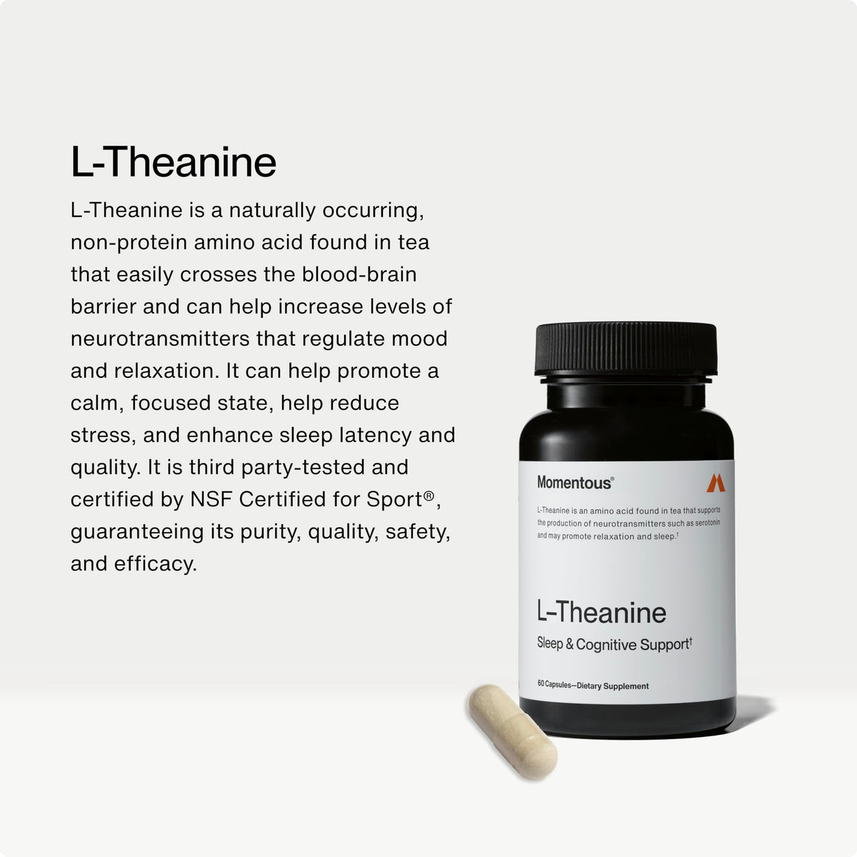 Détail de l'emballage du complément alimentaire L-Théanine Momentous