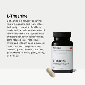 Détail de l'emballage du complément alimentaire L-Théanine Momentous