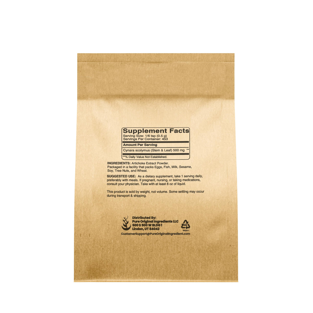 Détail de l'emballage du Extrait d'Artichaut PURE ORIGINAL INGREDIENTS