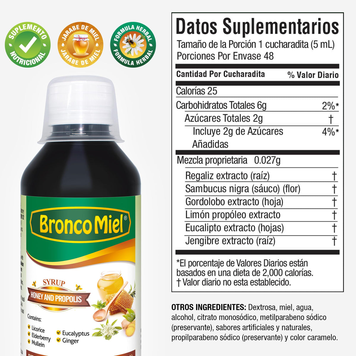 Détail de l'emballage du sirop BroncoMiel 240 ml