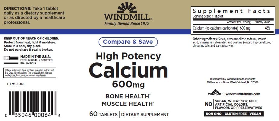 Détail de l'étiquette de Calcium Windmill 600MG
