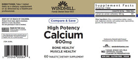 Détail de l'étiquette de Calcium Windmill 600MG